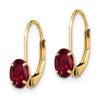 14k Yellow Gold 6x4mm Oval Created Ruby Leverback Earrings