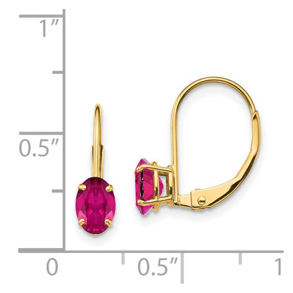 14k Yellow Gold 6x4mm Oval Created Ruby Leverback Earrings