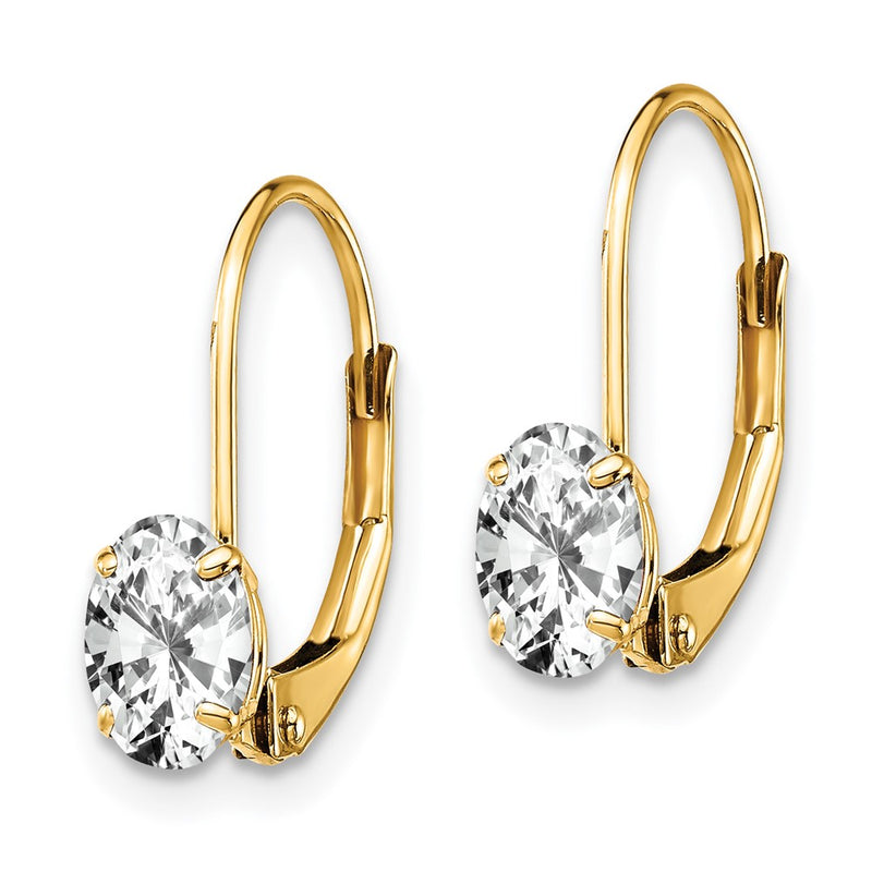 14k Yellow Gold 6x4mm Oval Cubic Zirconia Leverback Earrings