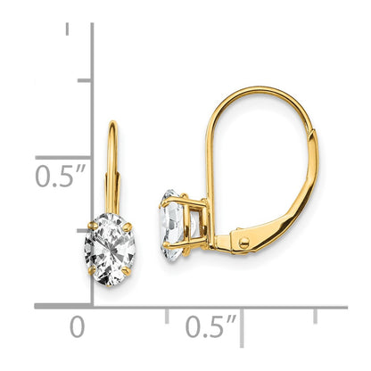 14k Yellow Gold 6x4mm Oval Cubic Zirconia Leverback Earrings