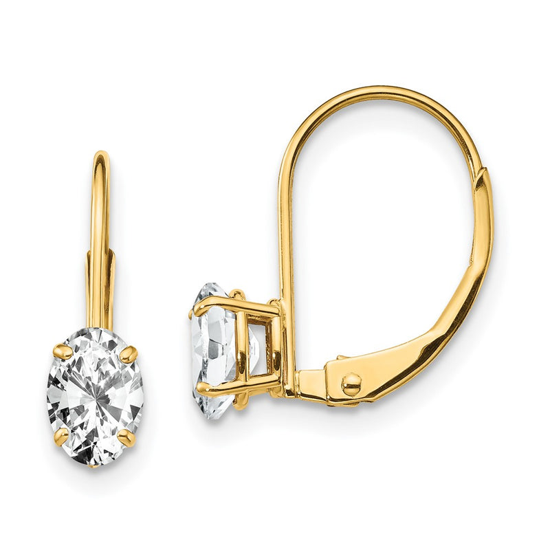 14k Yellow Gold 6x4mm Oval Cubic Zirconia Leverback Earrings