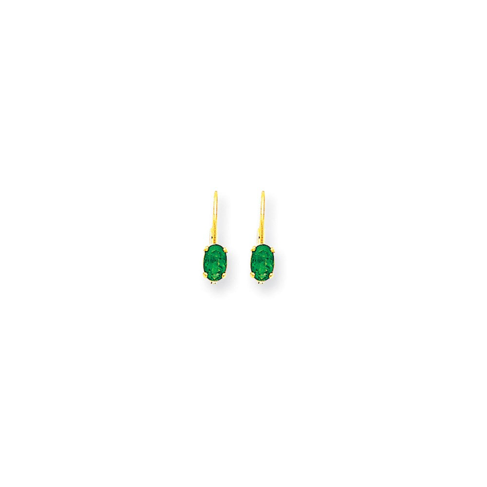 14k Yellow Gold 6x4mm Oval Emerald leverback Earrings