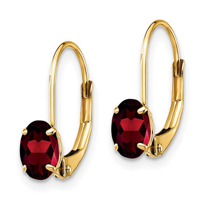 14k Yellow Gold 6x4mm Oval Garnet Leverback Earrings