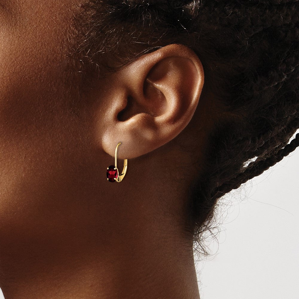 14k Yellow Gold 6x4mm Oval Garnet Leverback Earrings