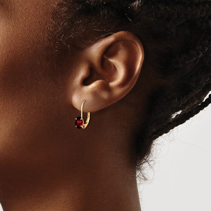14k Yellow Gold 6x4mm Oval Garnet Leverback Earrings