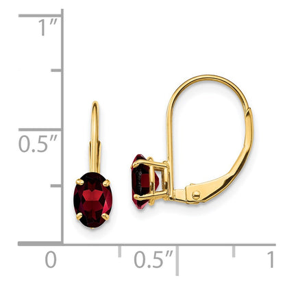 14k Yellow Gold 6x4mm Oval Garnet Leverback Earrings
