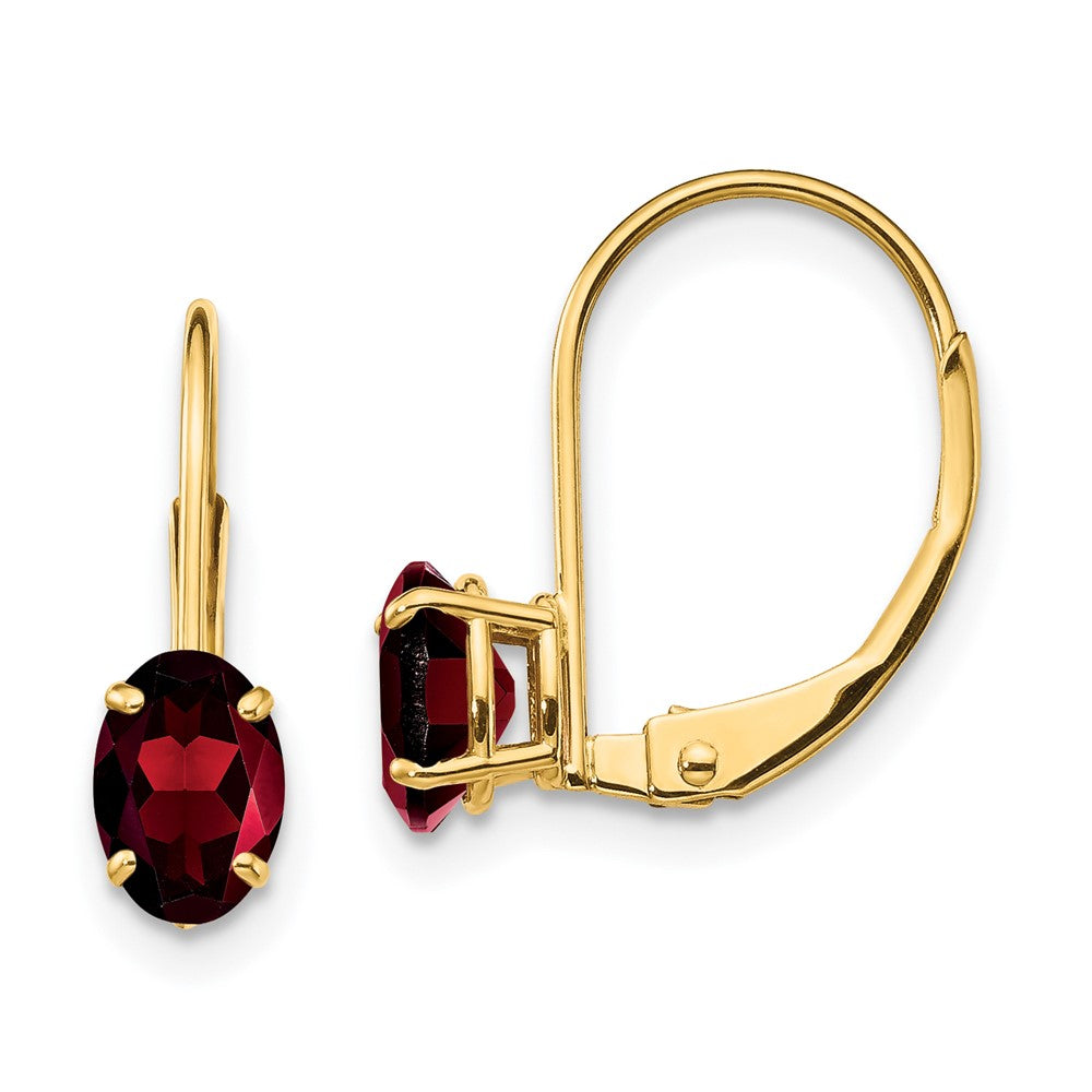 14k Yellow Gold 6x4mm Oval Garnet Leverback Earrings