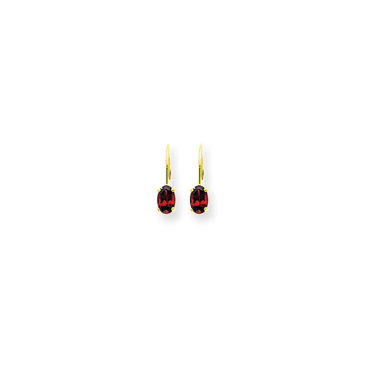 14k Yellow Gold 6x4mm Oval Garnet Checker leverback Earrings