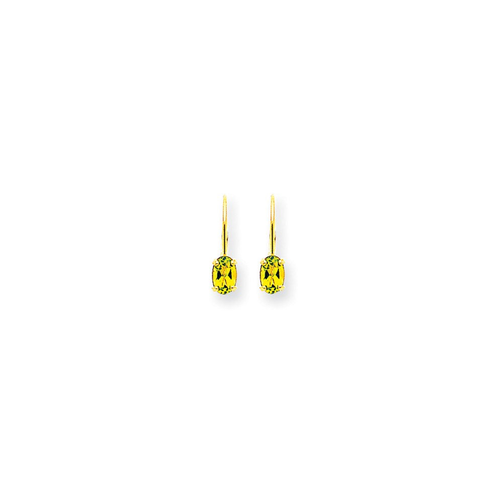 14k Yellow Gold 6x4mm Oval Peridot Checker leverback Earrings