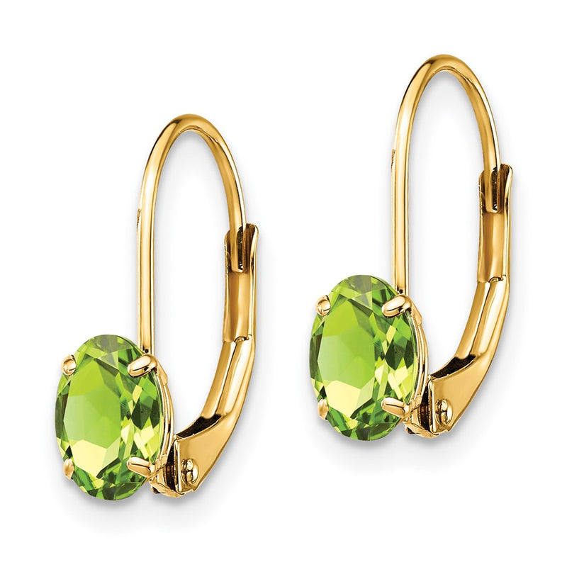 14k Yellow Gold 6x4mm Oval Peridot Leverback Earrings