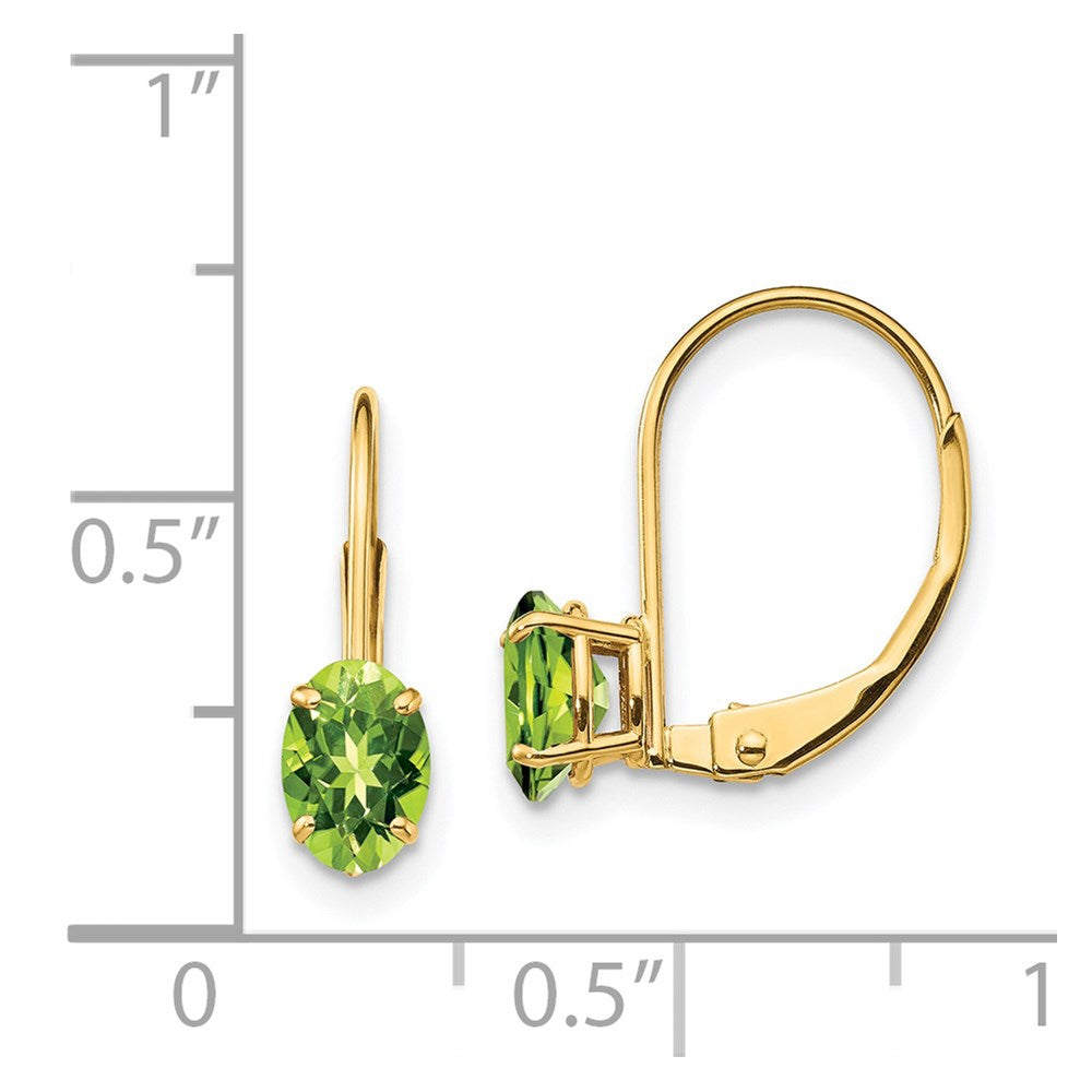 14k Yellow Gold 6x4mm Oval Peridot Leverback Earrings