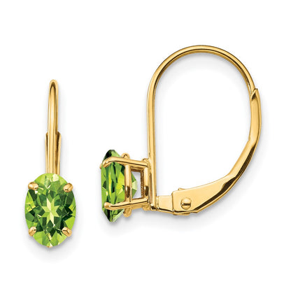 14k Yellow Gold 6x4mm Oval Peridot Leverback Earrings