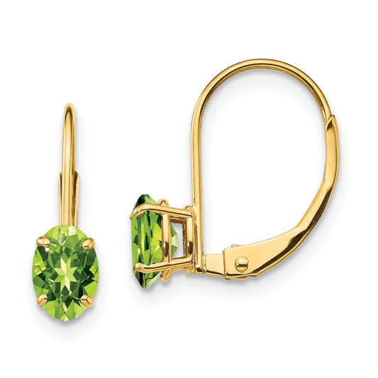 14k Yellow Gold 6x4mm Oval Peridot Leverback Earrings