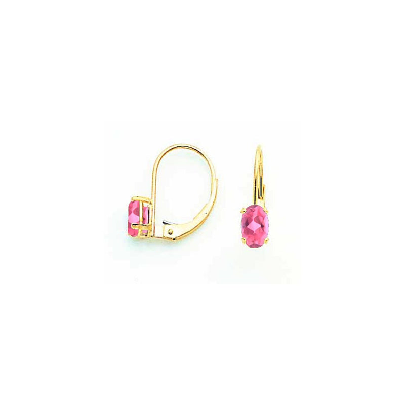 14k Yellow Gold 6x4mm Oval Pink Tourmaline leverback earring