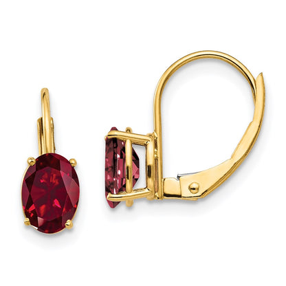 14k Yellow Gold 7x5mm Oval Created Ruby leverback Earrings