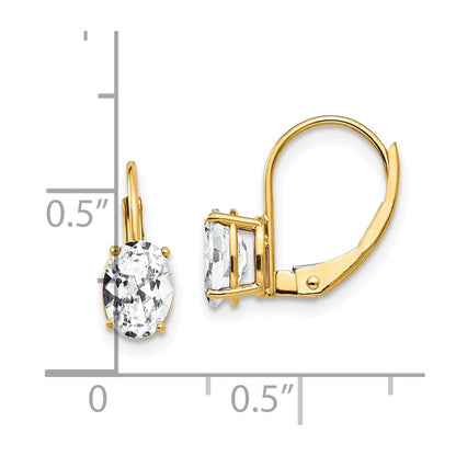14k Yellow Gold 7x5mm Oval Cubic Zirconia Leverback Earrings