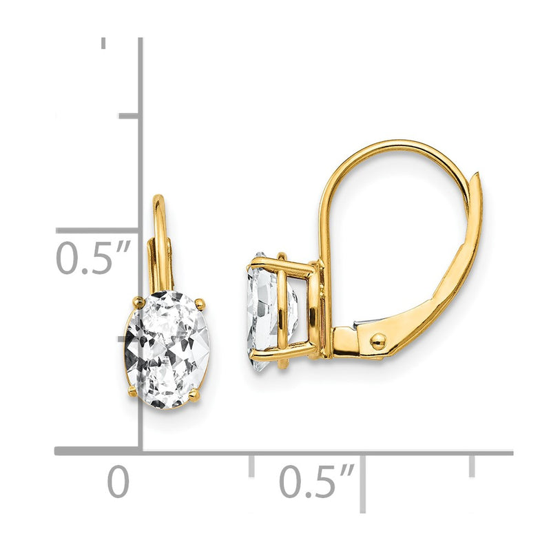 14k Yellow Gold 7x5mm Oval Cubic Zirconia Leverback Earrings