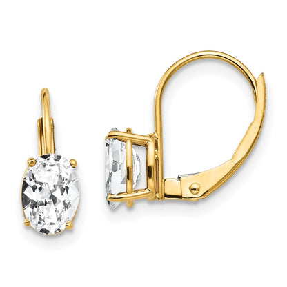 14k Yellow Gold 7x5mm Oval Cubic Zirconia Leverback Earrings