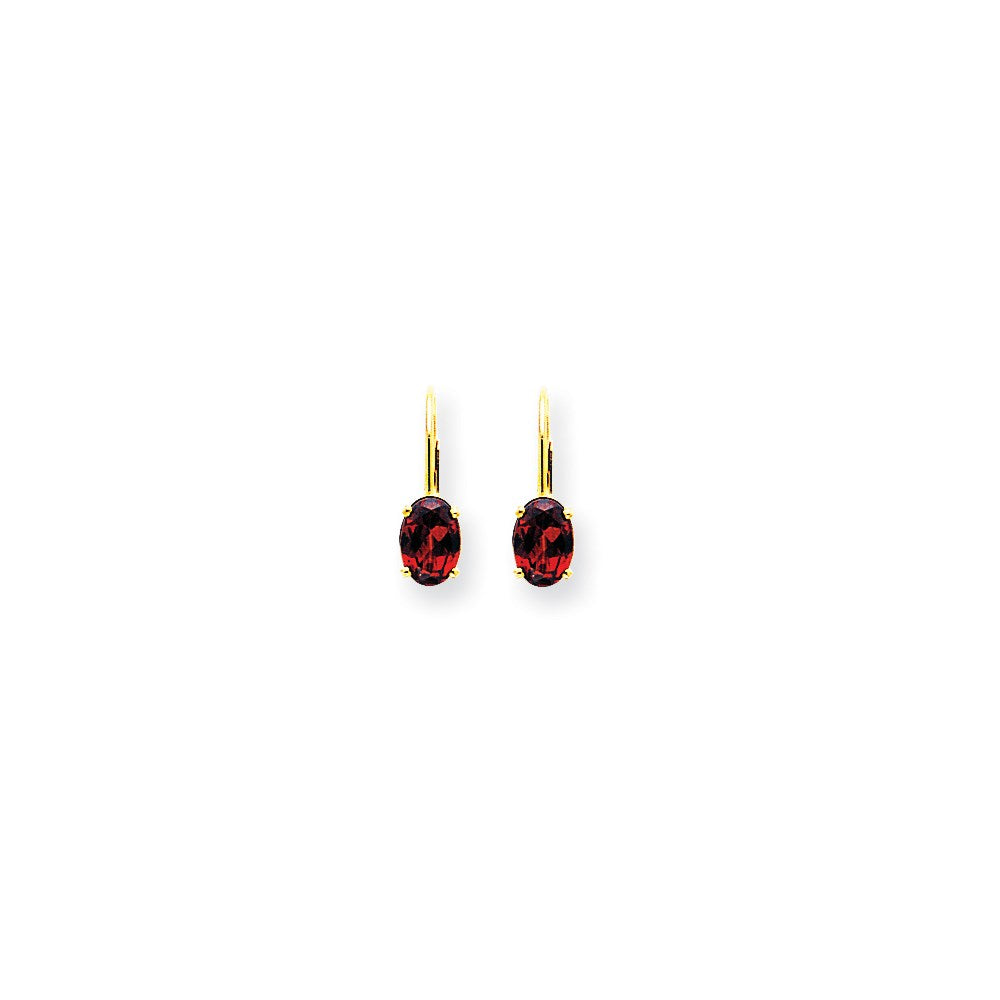 14k Yellow Gold 7x5mm Oval Garnet Checker leverback Earrings