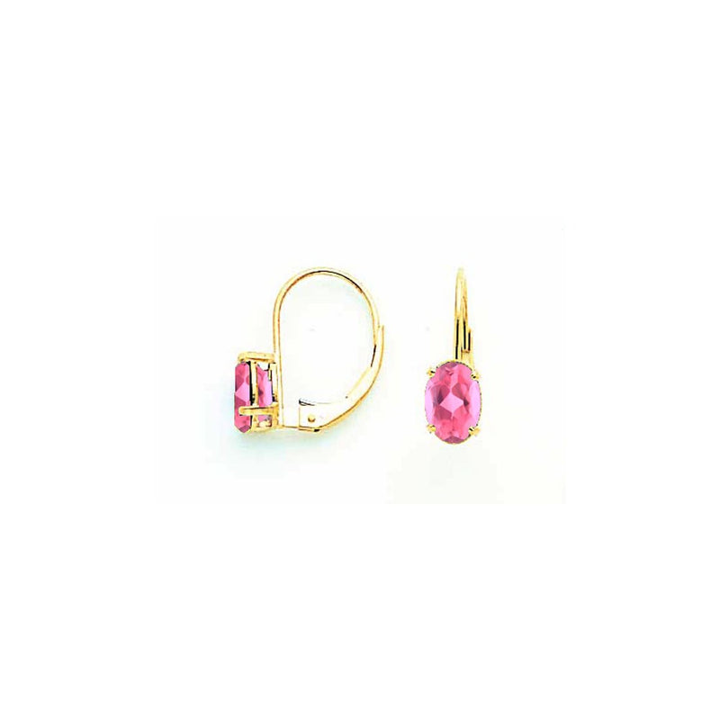 14k Yellow Gold 7x5mm Oval Pink Tourmaline leverback earring