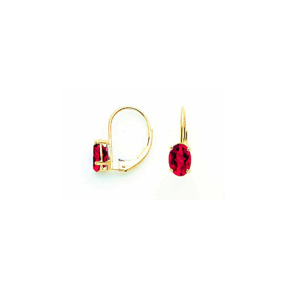 14k Yellow Gold 7x5mm Oval Ruby leverback Earrings