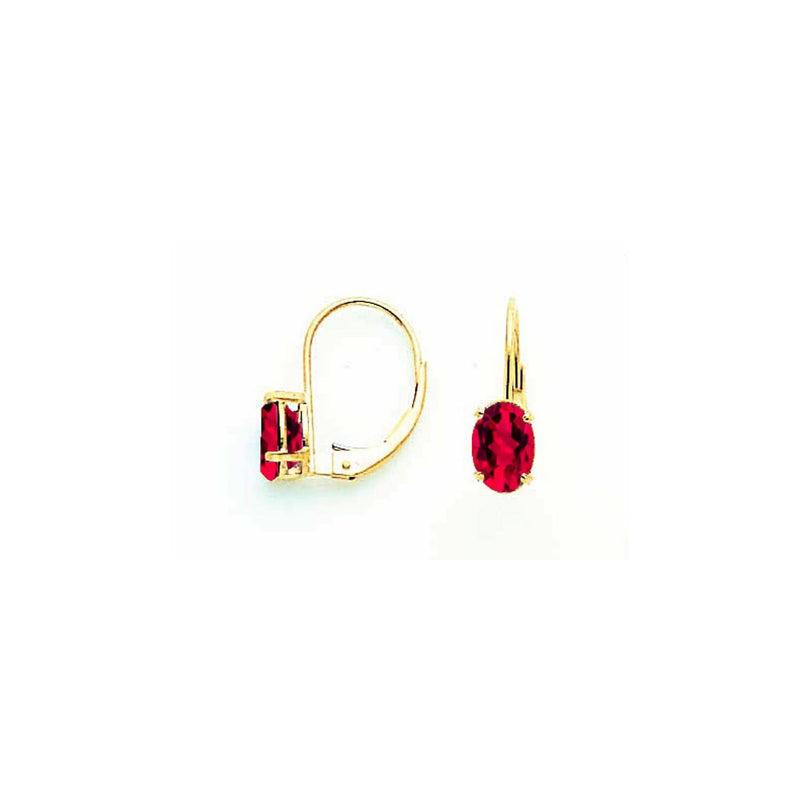 14k Yellow Gold 7x5mm Oval Ruby leverback Earrings