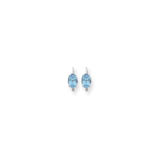 14k White Gold 7x5mm Oval Blue Topaz Checker leverback Earrings