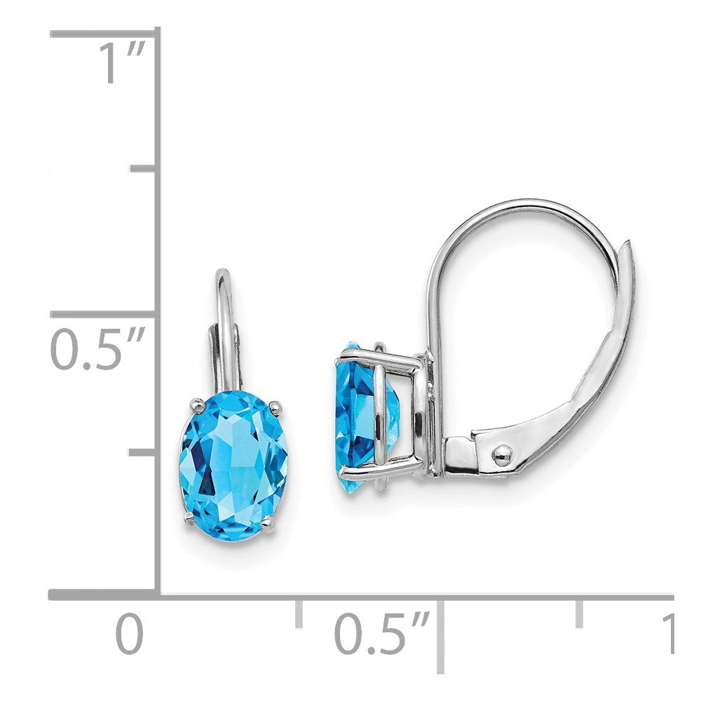 14k White Gold 7x5mm Oval Blue Topaz Leverback Earrings