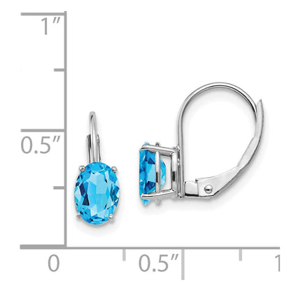 14k White Gold 7x5mm Oval Blue Topaz Leverback Earrings