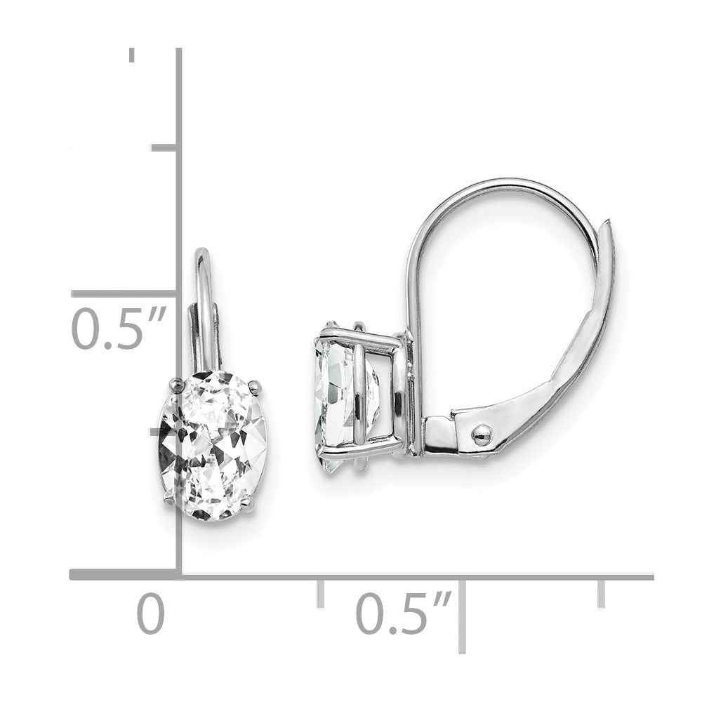 14k White Gold 7x5mm Oval Cubic Zirconia Leverback Earrings
