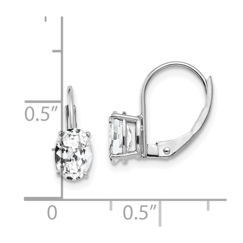14k White Gold 7x5mm Oval Cubic Zirconia Leverback Earrings