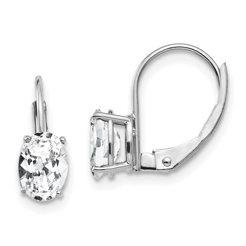 14k White Gold 7x5mm Oval Cubic Zirconia Leverback Earrings