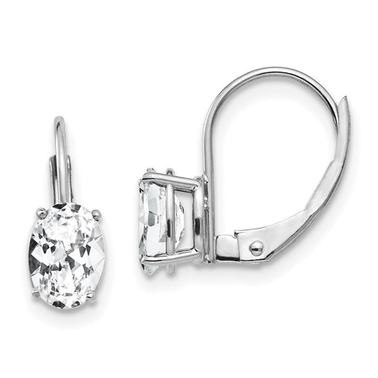 14k White Gold 7x5mm Oval Cubic Zirconia Leverback Earrings