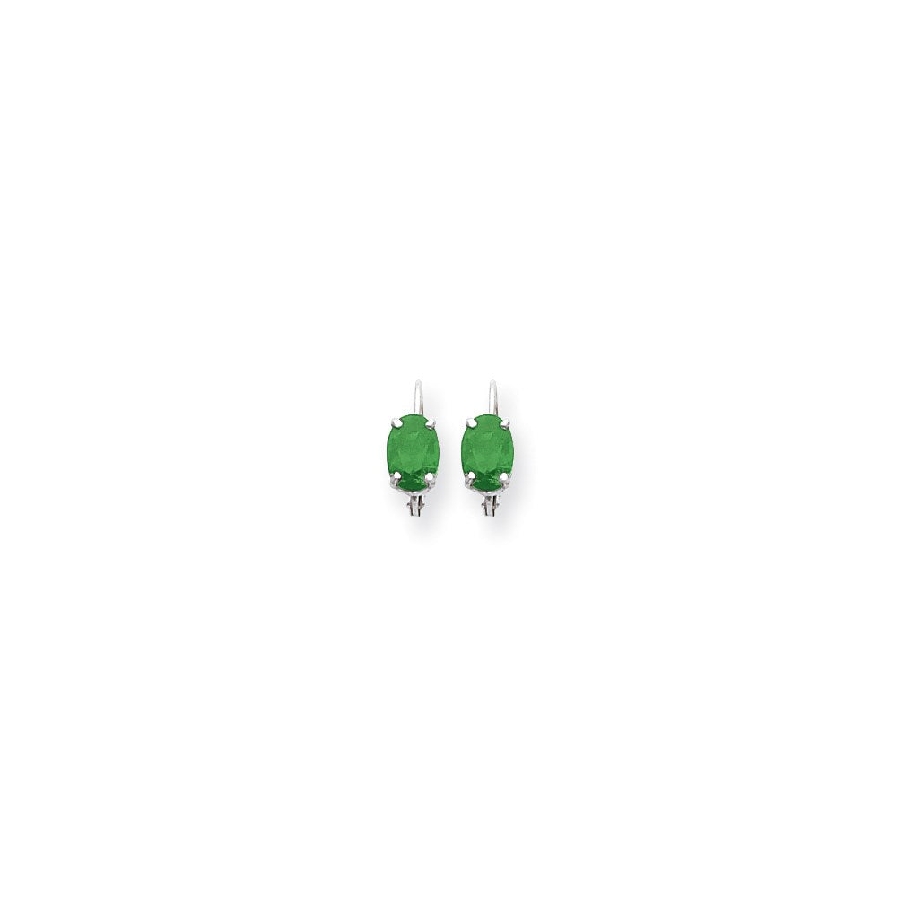 14k White Gold 7x5mm Oval Emerald leverback Earrings
