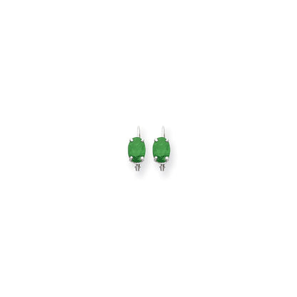 14k White Gold 7x5mm Oval Emerald leverback Earrings
