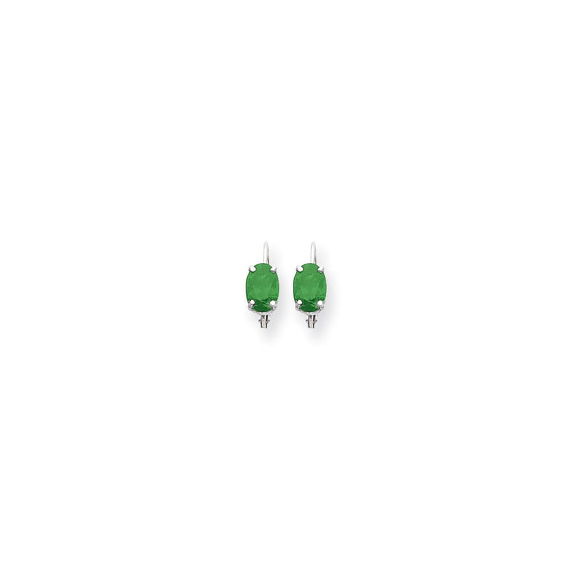 14k White Gold 7x5mm Oval Emerald leverback Earrings