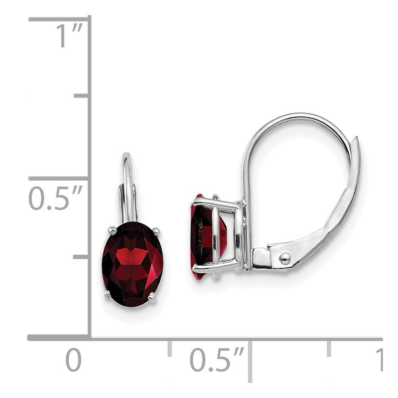 14k White Gold 7x5mm Oval Garnet Leverback Earrings