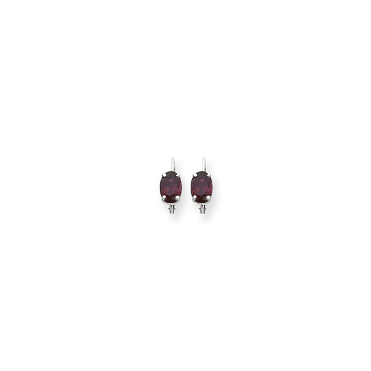 14k White Gold 7x5mm Oval Garnet Checker leverback Earrings