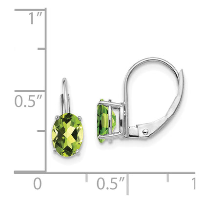 14k White Gold 7x5mm Oval Peridot Leverback Earrings