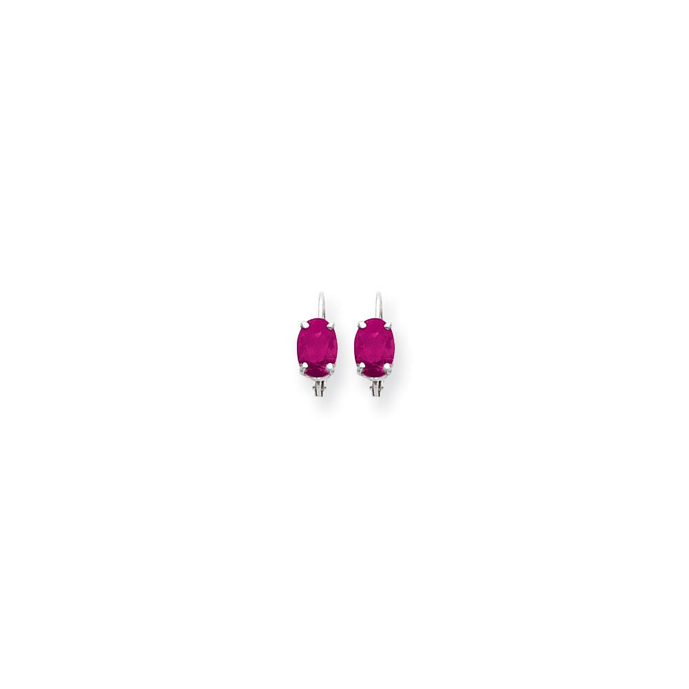 14k White Gold 7x5mm Oval Pink Tourmaline leverback earring