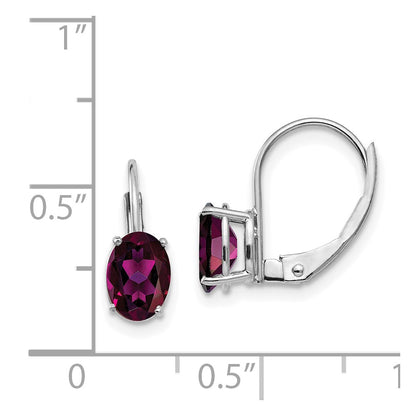 14k White Gold 7X5mm Rhodolite Garnet Oval Leverback Earrings