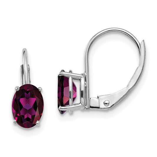 14k White Gold 7X5mm Rhodolite Garnet Oval Leverback Earrings