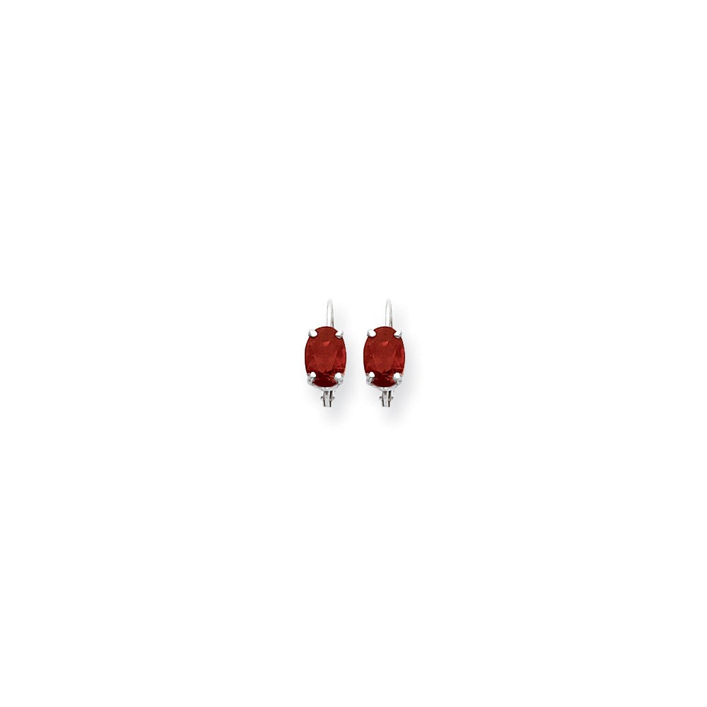 14k White Gold 7x5mm Oval Ruby leverback Earrings