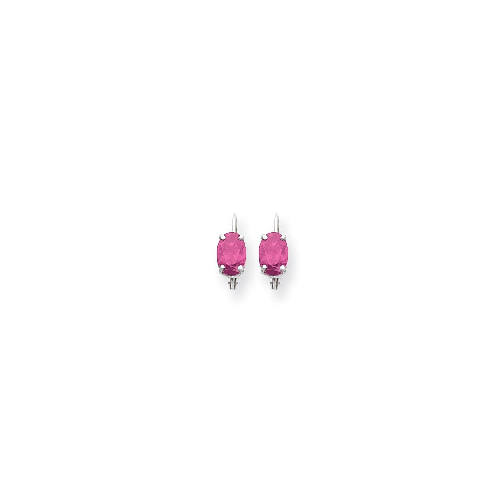 14k White Gold 7x5mm Oval Pink Sapphire leverback Earrings