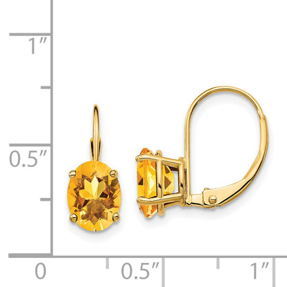 14k Yellow Gold 8x6mm Oval Citrine Leverback Earrings