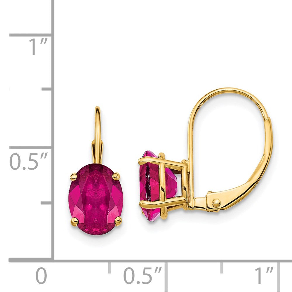 14k Yellow Gold 8x6mm Oval Created Ruby Leverback Earrings