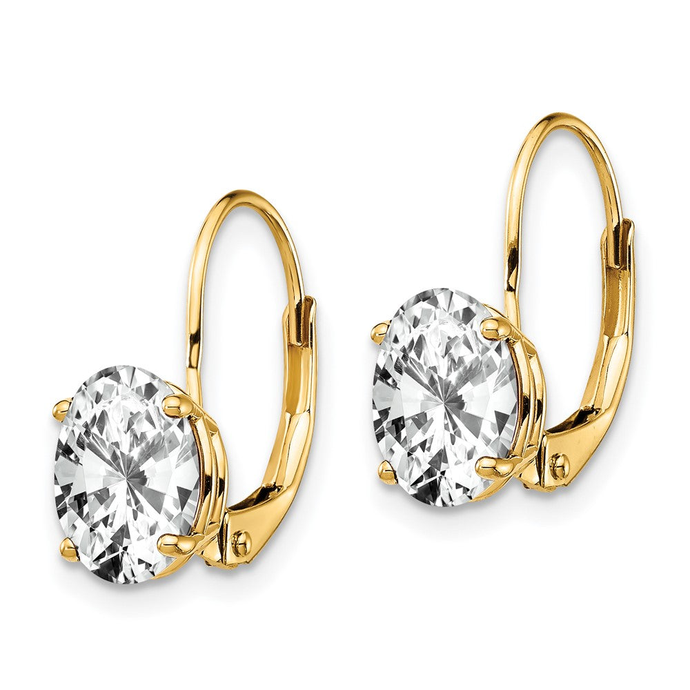 14k Yellow Gold 8x6mm Oval Cubic Zirconia Leverback Earrings