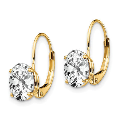 14k Yellow Gold 8x6mm Oval Cubic Zirconia Leverback Earrings