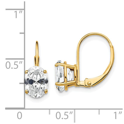 14k Yellow Gold 8x6mm Oval Cubic Zirconia Leverback Earrings