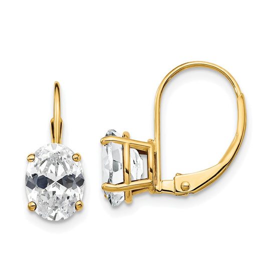 14k Yellow Gold 8x6mm Oval Cubic Zirconia Leverback Earrings
